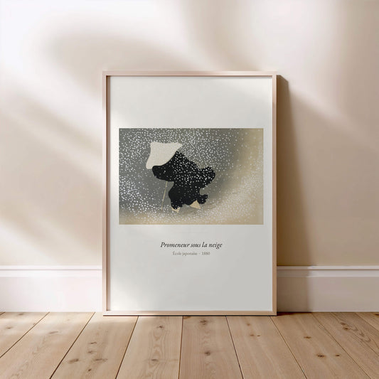 Promeneur sous la neige, École japonaise | Affiche Art Premium