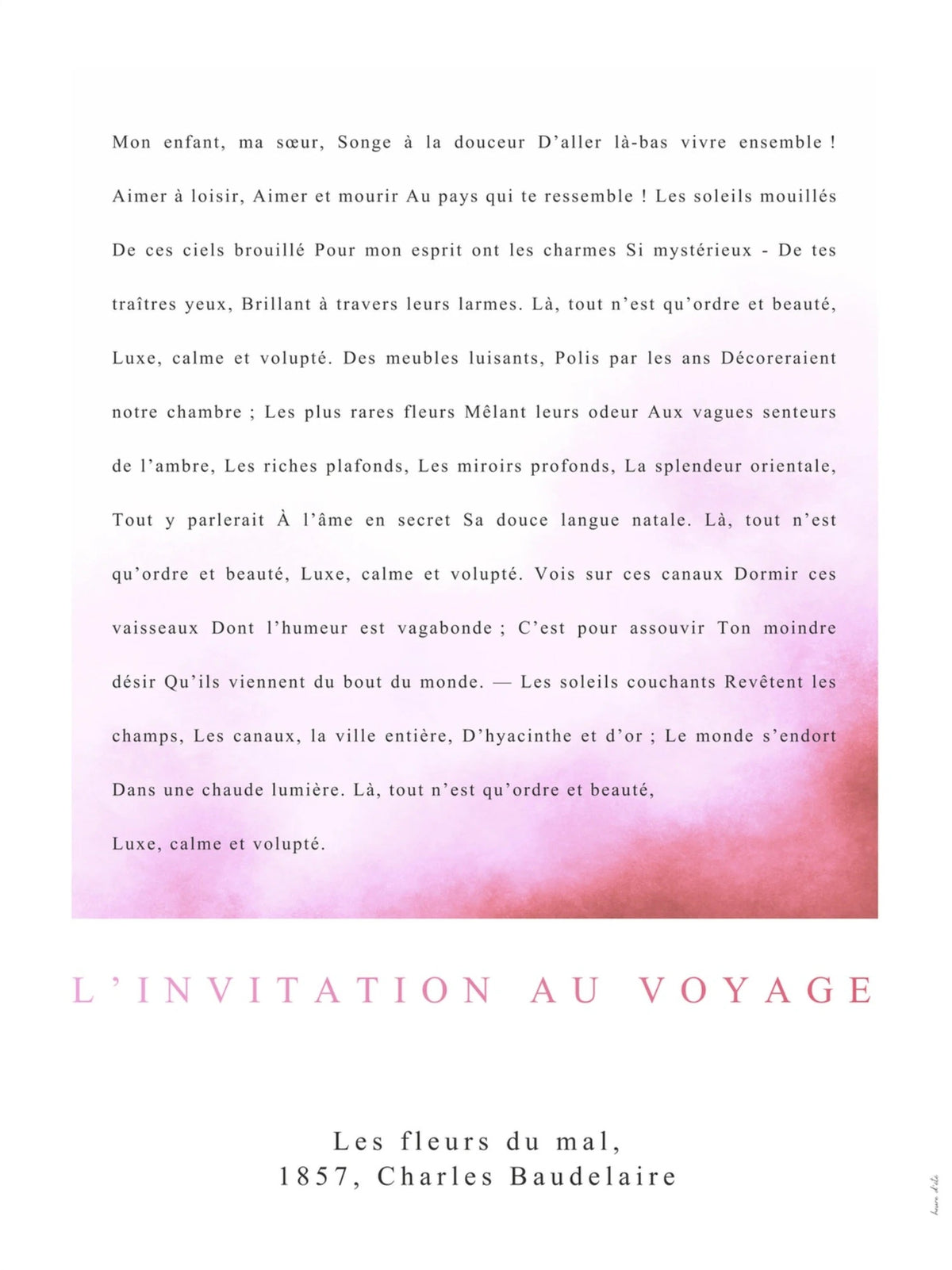 L'invitation au voyage - Baudelaire | Poster Poésie, l'affiche seule, papier épais mat éco-responsable