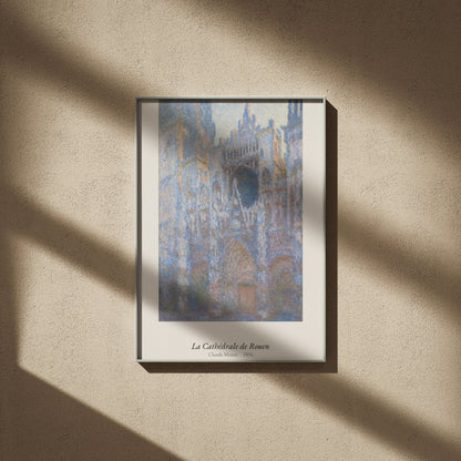 La Cathédrale de Rouen, Claude Monet, affiche encadrée sur un mur beige, ombres de fenêtre