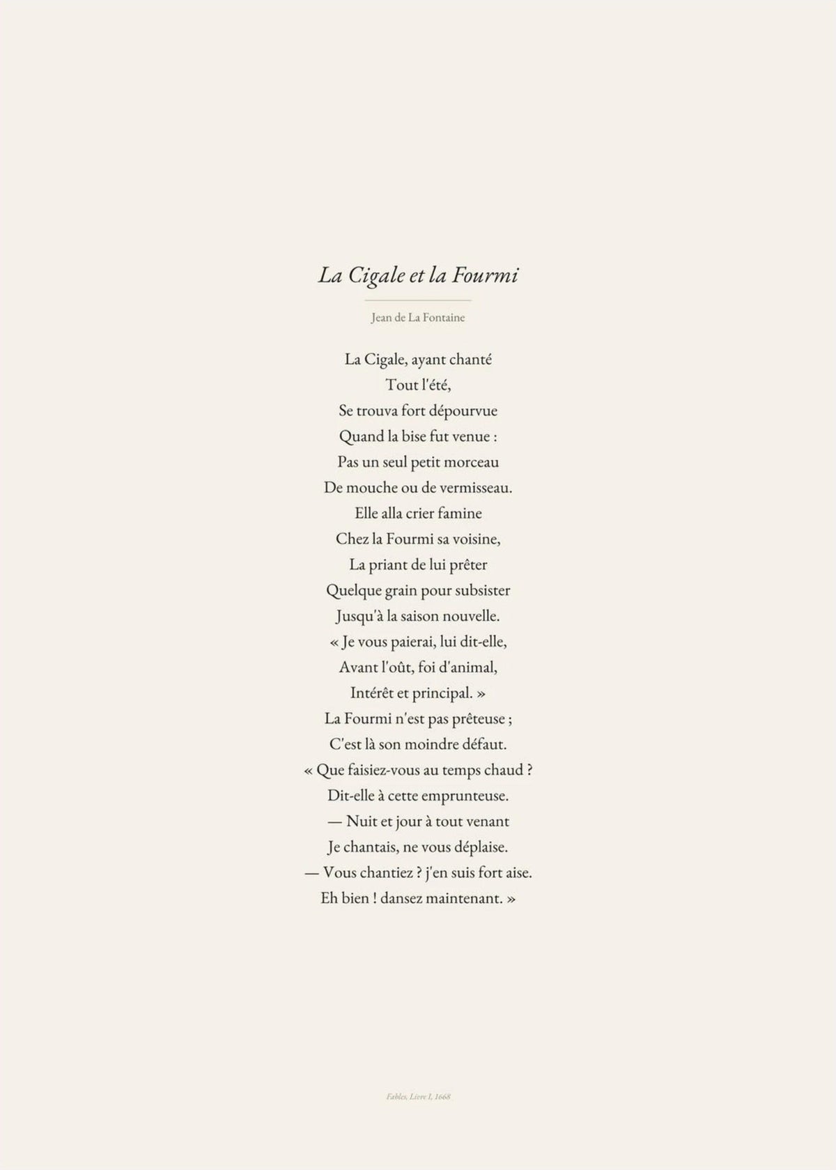 La Cigale et la Fourmi - Fontaine - Affiche Fable Littéraire, l'affiche seule, papier épais mat éco-responsable