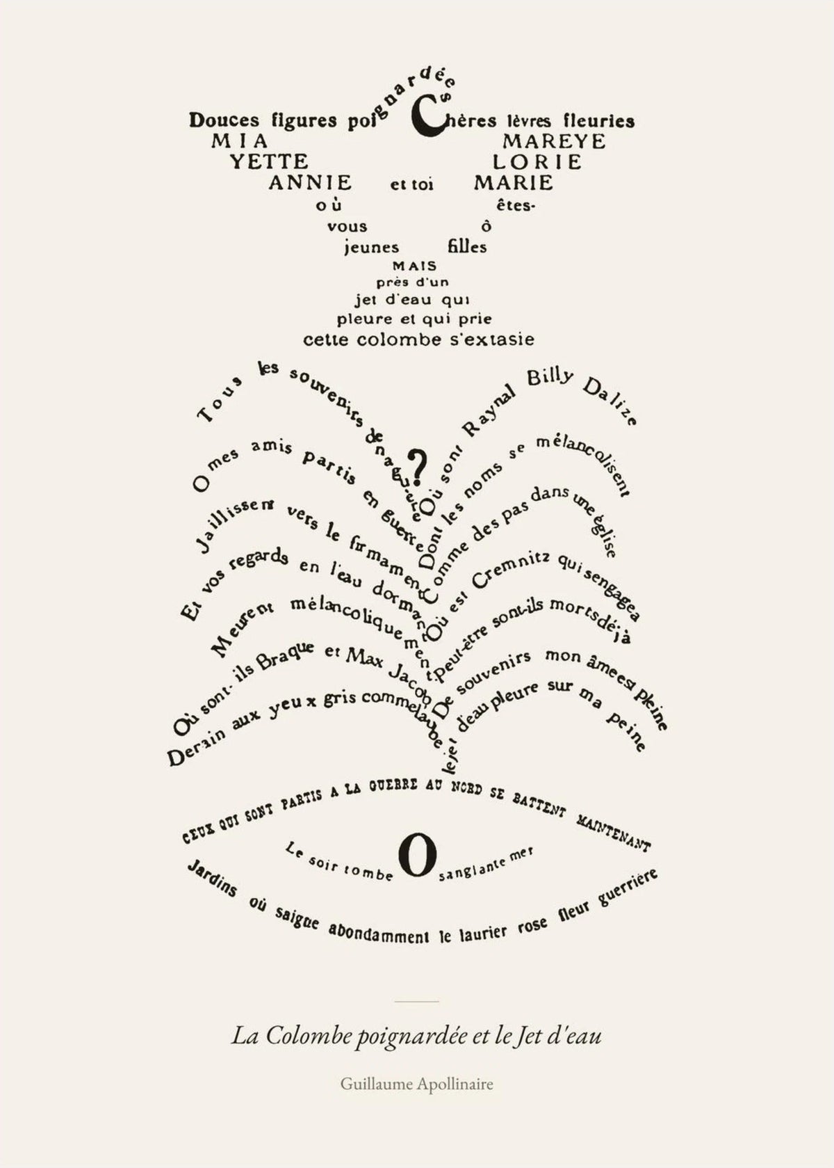 The Stabbed Dove and the Fountain, Apollinaire, the print alone, thick matte eco-friendly paper