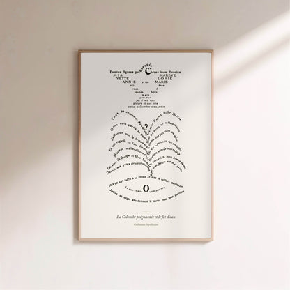 The Stabbed Dove and the Fountain, Apollinaire, framed poster on a light wall