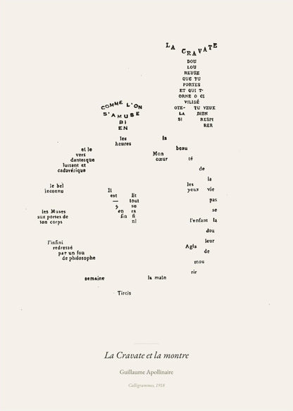 La Cravate et la montre - Apollinaire - Affiche Calligramme, l'affiche seule, papier épais mat éco-responsable