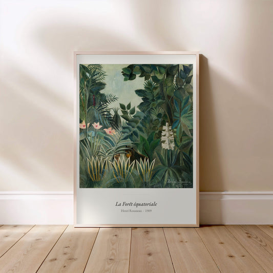 La Forêt équatoriale, Henri Rousseau | Affiche Art Premium, affiche encadrée posée au sol, cadre bois clair