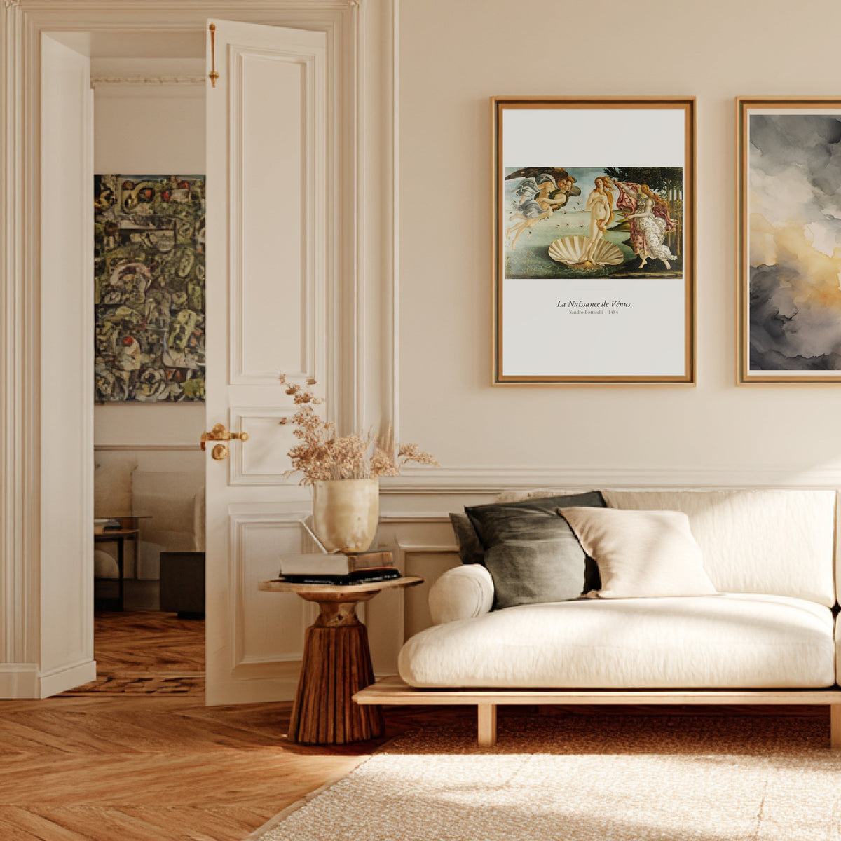 La Naissance de Vénus, Botticelli | Affiche Art Premium, affiche encadrée dans un salon haussmannien