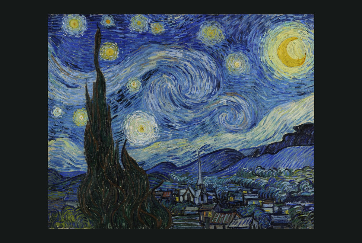 Van Gogh Starry Night print, 24x16 in fine art, shown flat with its night green border