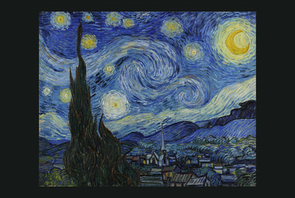 Van Gogh Starry Night print, 24x16 in fine art, shown flat with its night green border