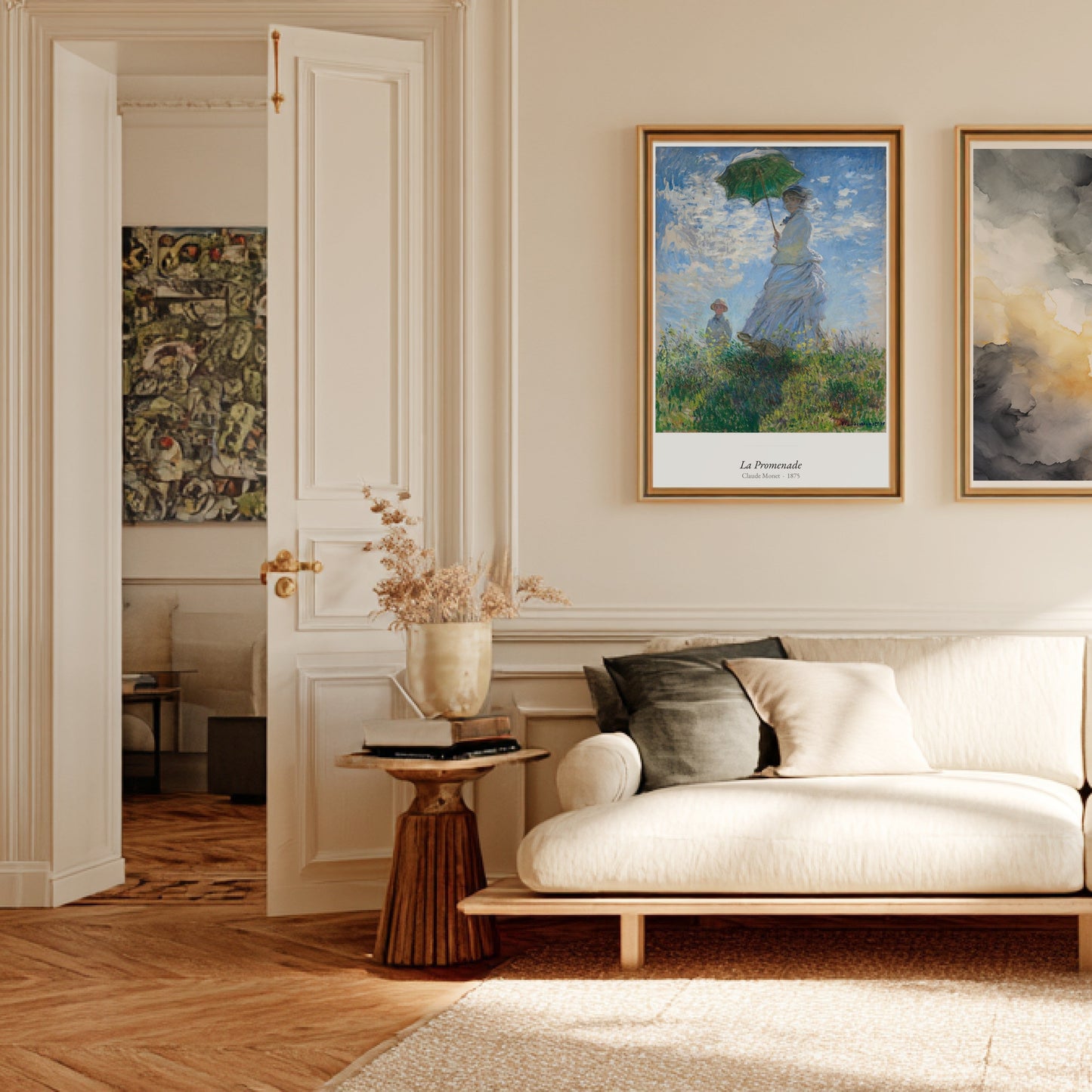 La Promenade, Claude Monet | Affiche Art Premium, affiche encadrée dans un salon haussmannien