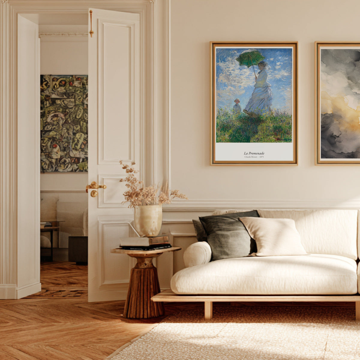 La Promenade, Claude Monet | Affiche Art Premium, affiche encadrée dans un salon haussmannien