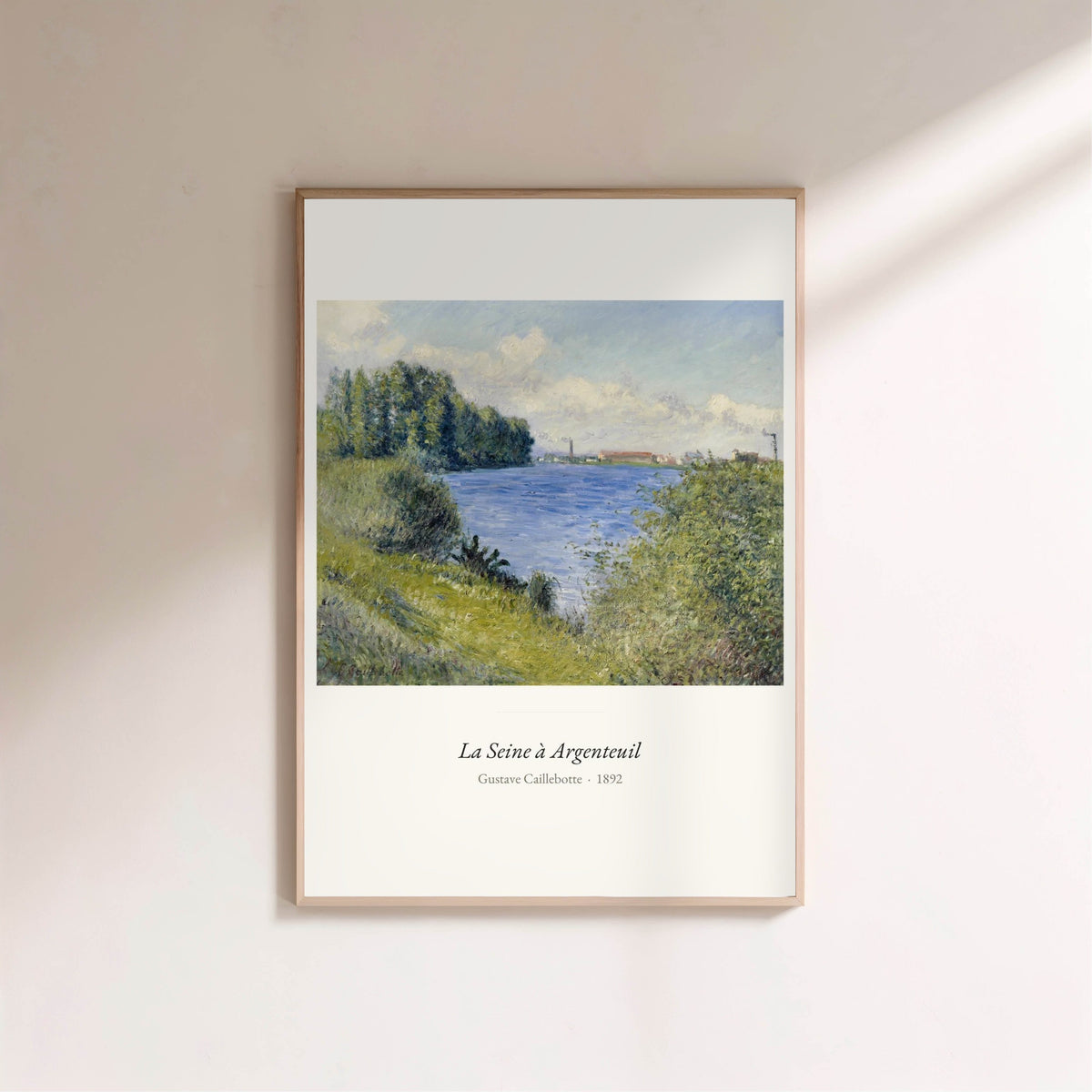 La Seine à Argenteuil, Gustave Caillebotte, affiche encadrée sur un mur clair