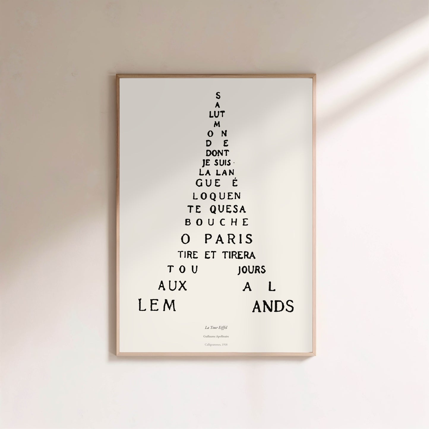 La Tour Eiffel - Guillaume Apollinaire - Calligramme Affiche Premium en situation