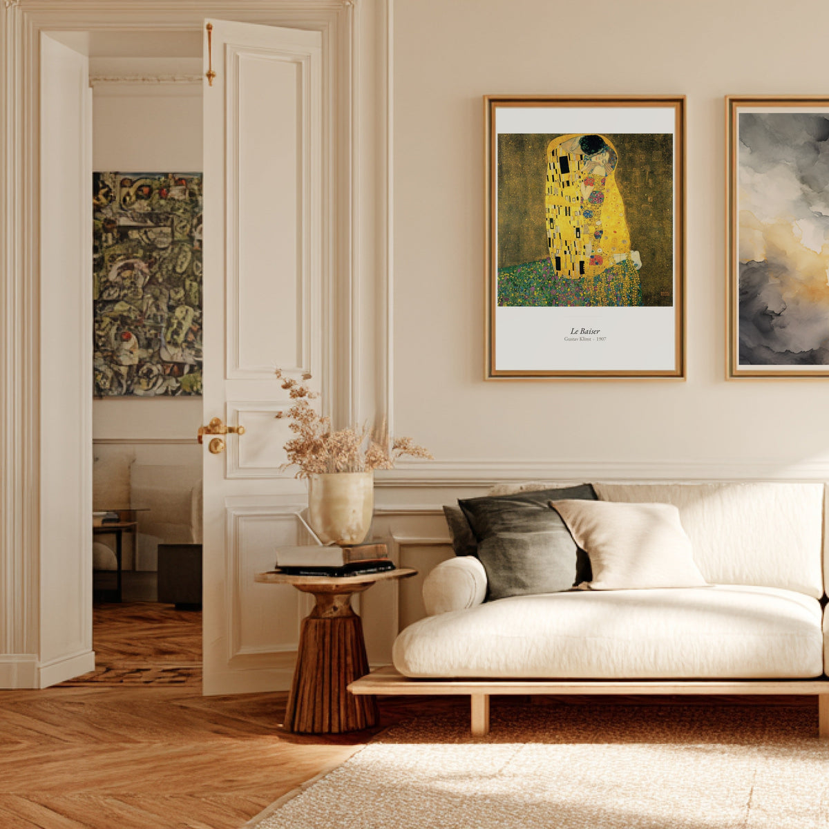 Le Baiser, Gustav Klimt | Affiche Art Premium, affiche encadrée dans un salon haussmannien