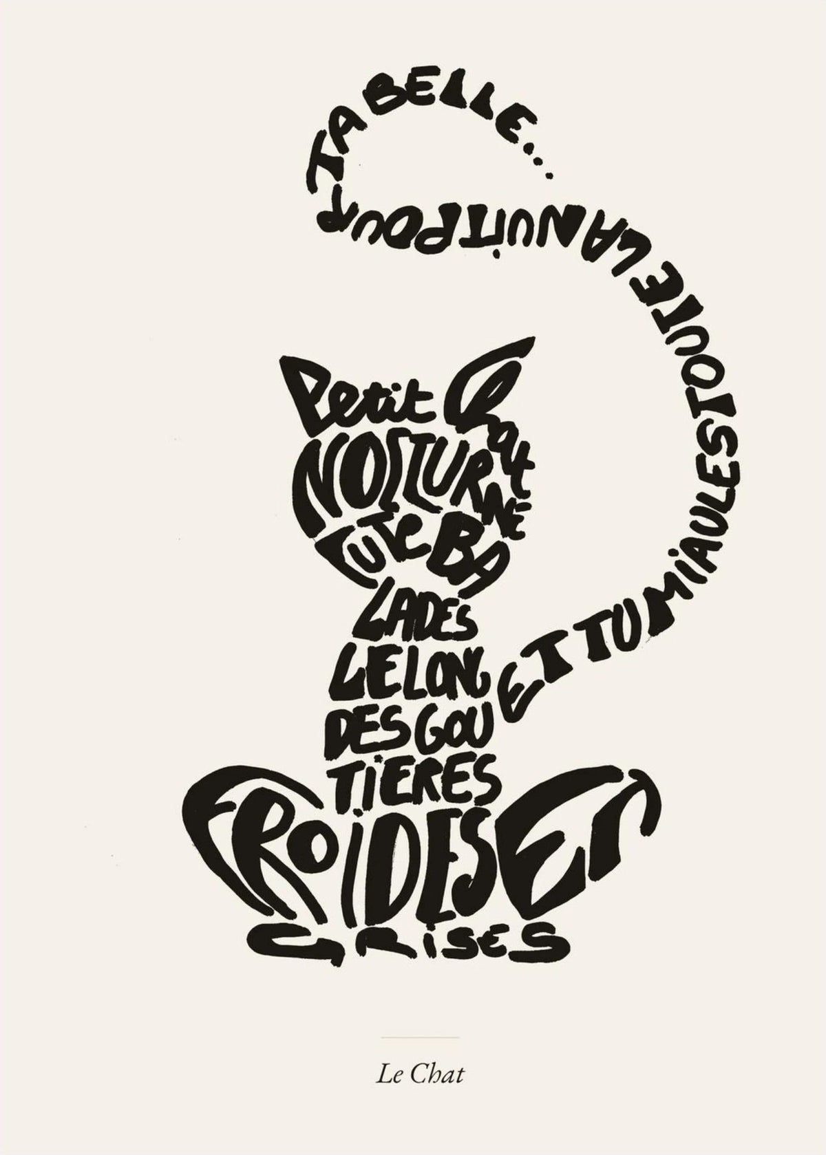 Le Chat | Affiche Calligramme inspirée d'Apollinaire, l'affiche seule, papier épais mat éco-responsable