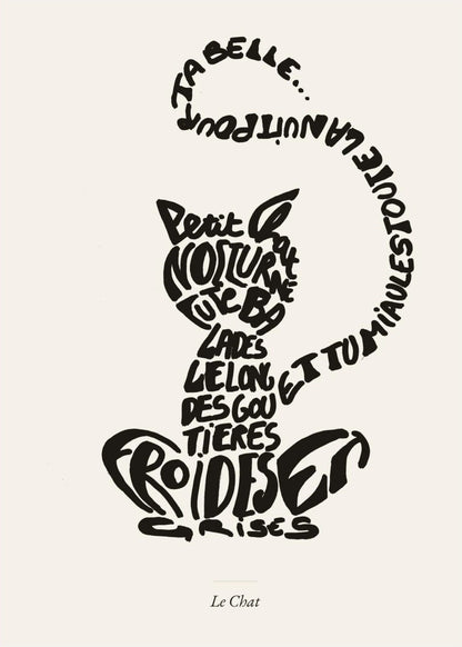 Le Chat | Affiche Calligramme inspirée d'Apollinaire, l'affiche seule, papier épais mat éco-responsable