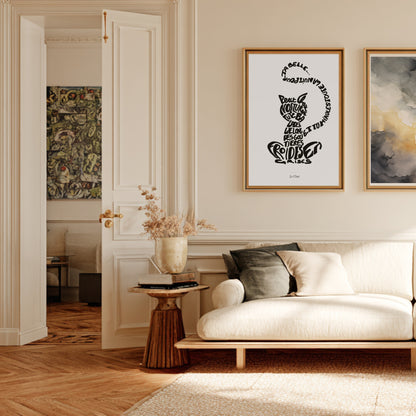 Le Chat | Affiche Calligramme inspirée d'Apollinaire, affiche encadrée dans un salon haussmannien