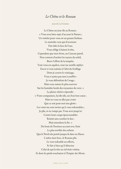 Le Chêne et le Roseau - Fontaine - Affiche Fable Littéraire, l'affiche seule, papier épais mat éco-responsable