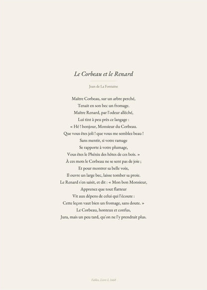 Le Corbeau et le Renard - Fontaine - Affiche Fable, l'affiche seule, papier épais mat éco-responsable