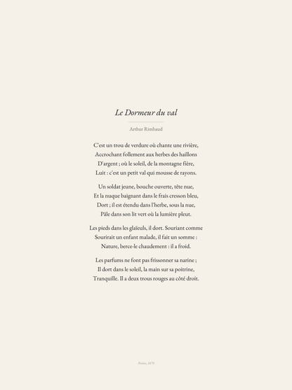 Le Dormeur du val, Arthur Rimbaud | Affiche Poétique Premium | Heure d'Été Studio