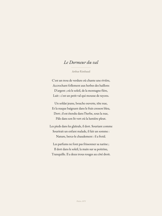 Le Dormeur du val, Arthur Rimbaud | Affiche Poétique Premium | Heure d'Été Studio