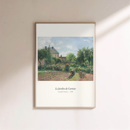 Le Jardin de l'artiste, Camille Pissarro, affiche encadrée sur un mur clair