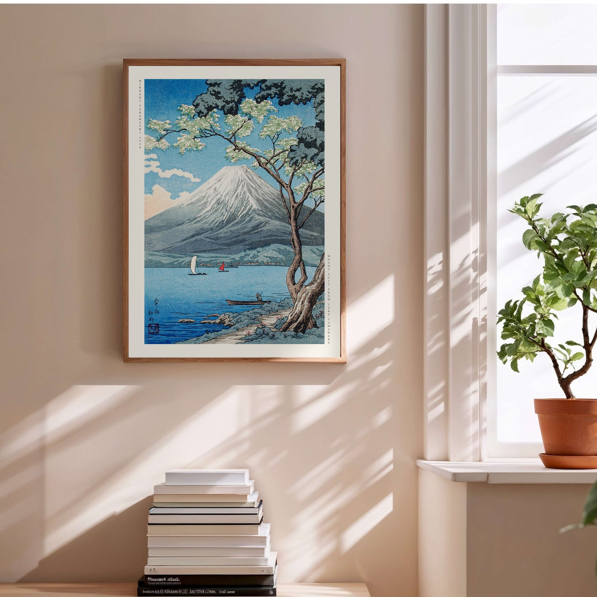 Le Mont Fuji depuis le Lac Yamanaka - Hiroaki Takahashi - Estampe Japonaise en situation