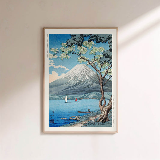Le Mont Fuji depuis le Lac Yamanaka - Hiroaki Takahashi - Estampe Japonaise en situation