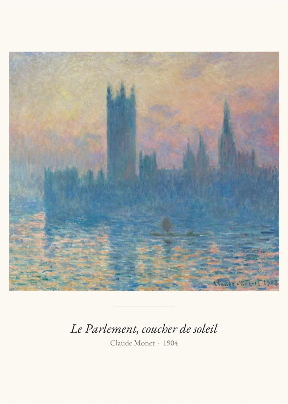 Le Parlement, coucher de soleil, Monet, l'affiche seule, papier épais mat éco-responsable