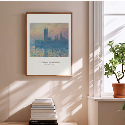 Le Parlement, coucher de soleil, Monet | Affiche Art Premium en situation
