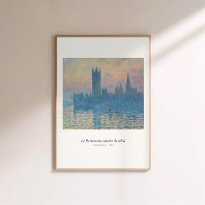 Le Parlement, coucher de soleil, Monet | Affiche Art Premium en situation