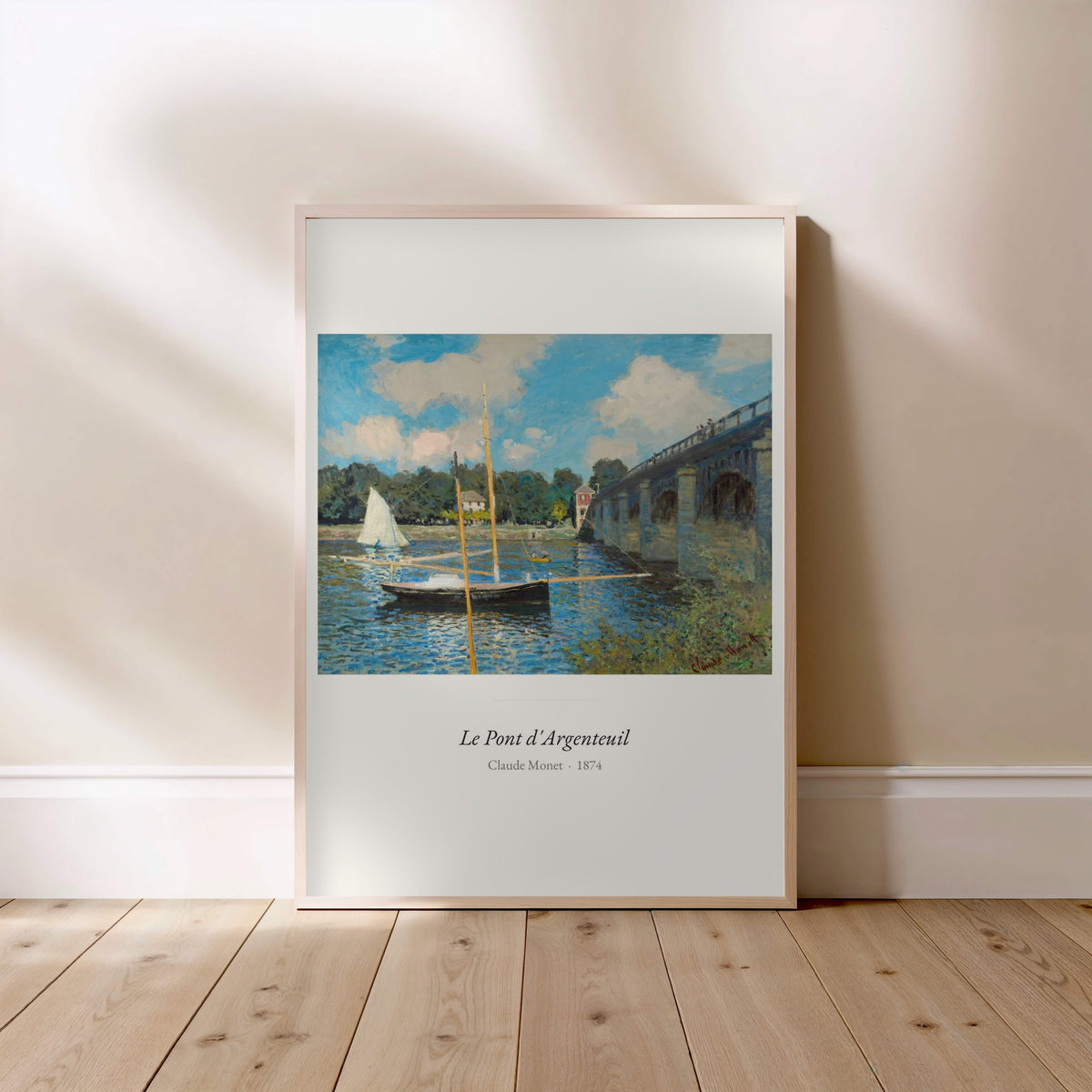 Le Pont d'Argenteuil, Claude Monet, affiche encadrée posée au sol, cadre bois clair
