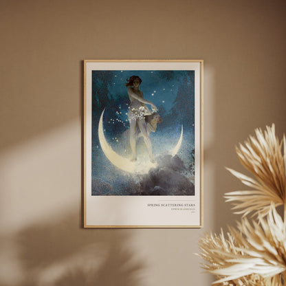 Le Printemps semant les Etoiles - Edwin Blashfield, affiche encadrée sur un mur beige, pampas au premier plan
