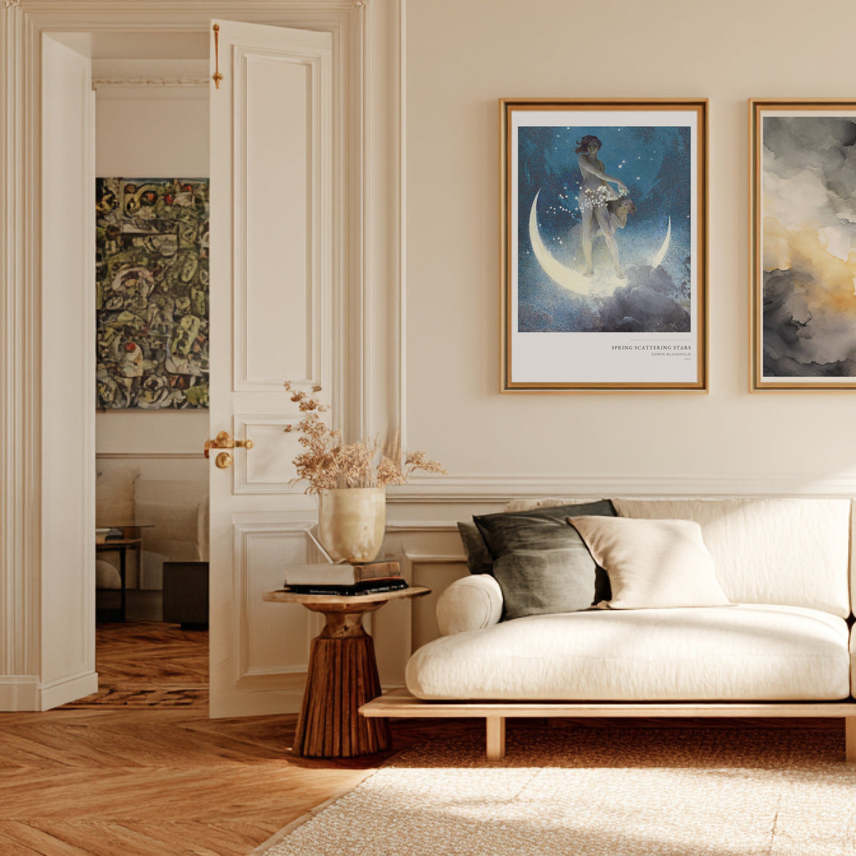 Le Printemps semant les Etoiles - Edwin Blashfield, affiche encadrée dans un salon haussmannien