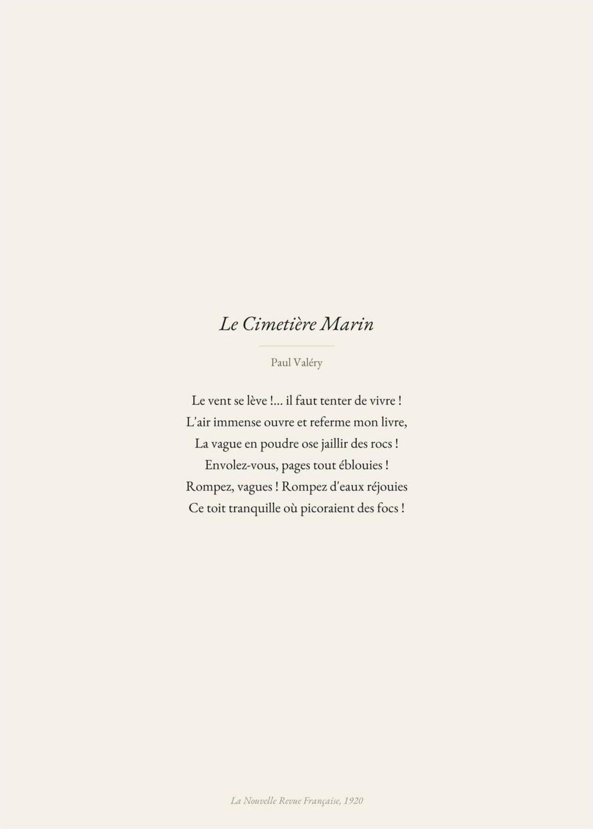 The Wind Rises - Paul Valéry | Premium Poetic Poster, the print alone, thick matte eco-friendly paper