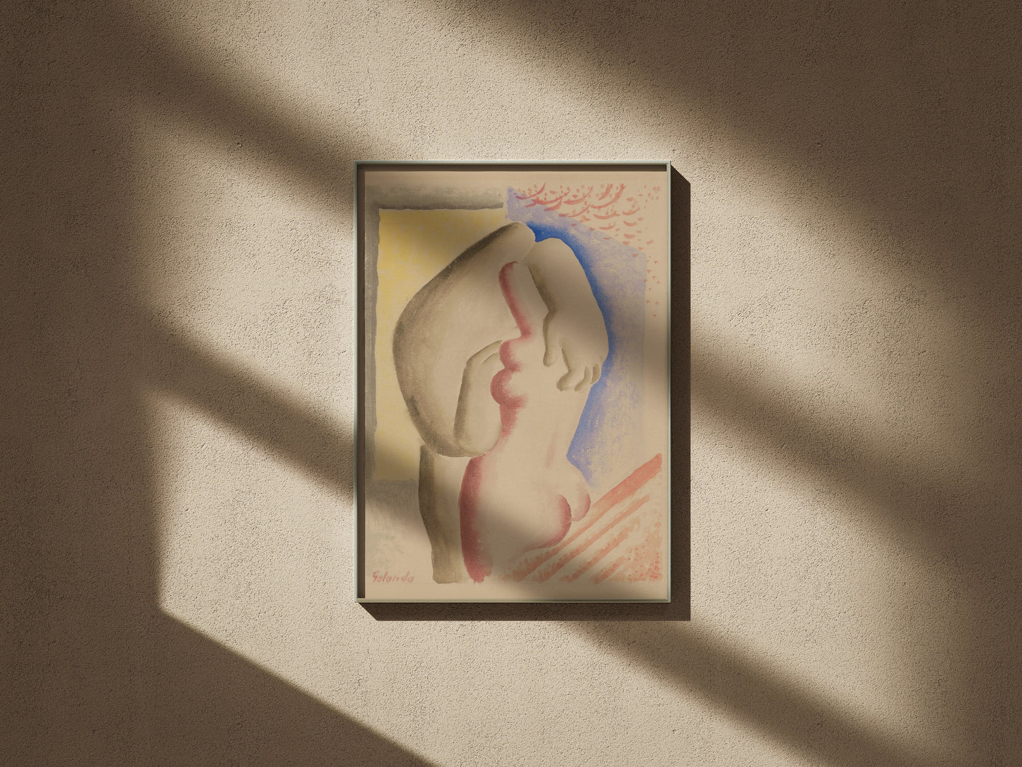 Les Amoureux - Mikuláš Galanda - Peinture Avant-Gardiste | Poster, affiche encadrée sur un mur texturé, lumière rasante