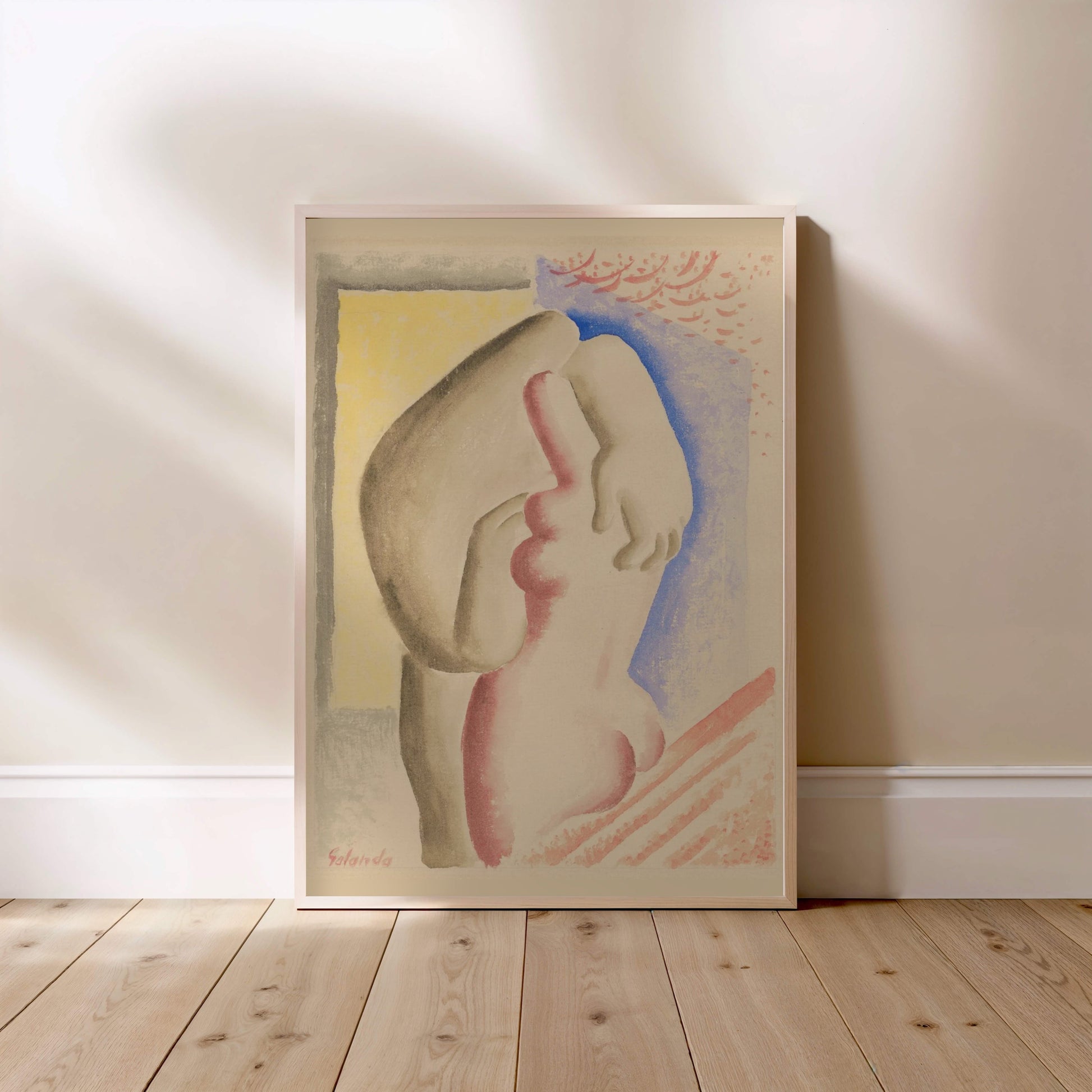 Les Amoureux - Mikuláš Galanda - Peinture Avant-Gardiste | Poster, affiche encadrée posée au sol, cadre bois clair