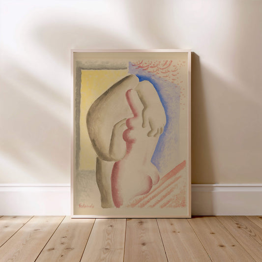 Les Amoureux - Mikuláš Galanda - Peinture Avant-Gardiste | Poster, affiche encadrée posée au sol, cadre bois clair