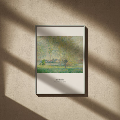 Les Saules, Claude Monet | Affiche Art Premium, affiche encadrée sur un mur beige, ombres de fenêtre