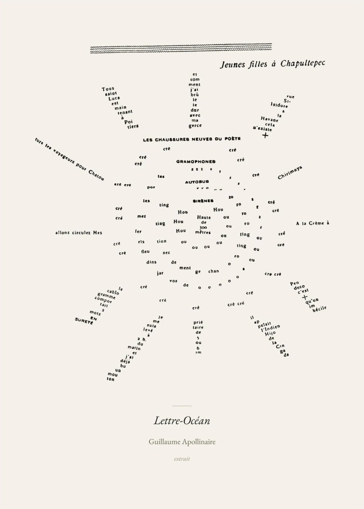 Lettre-Océan - Apollinaire - Affiche Calligramme Soleil, l'affiche seule, papier épais mat éco-responsable