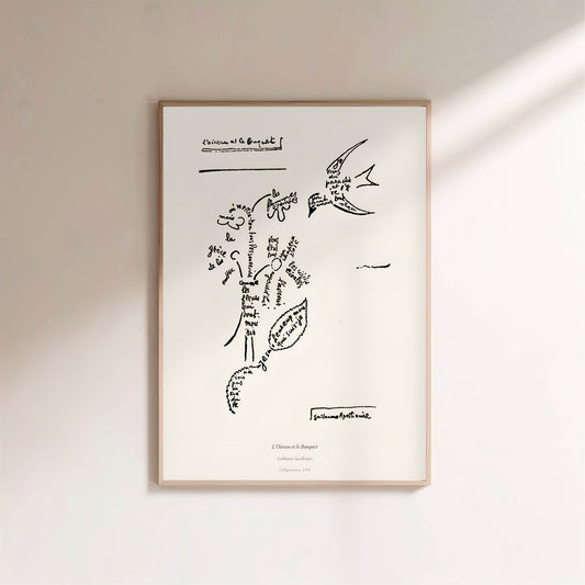 L'Oiseau et le Bouquet, Guillaume Apollinaire | Calligramme Affiche Premium en situation