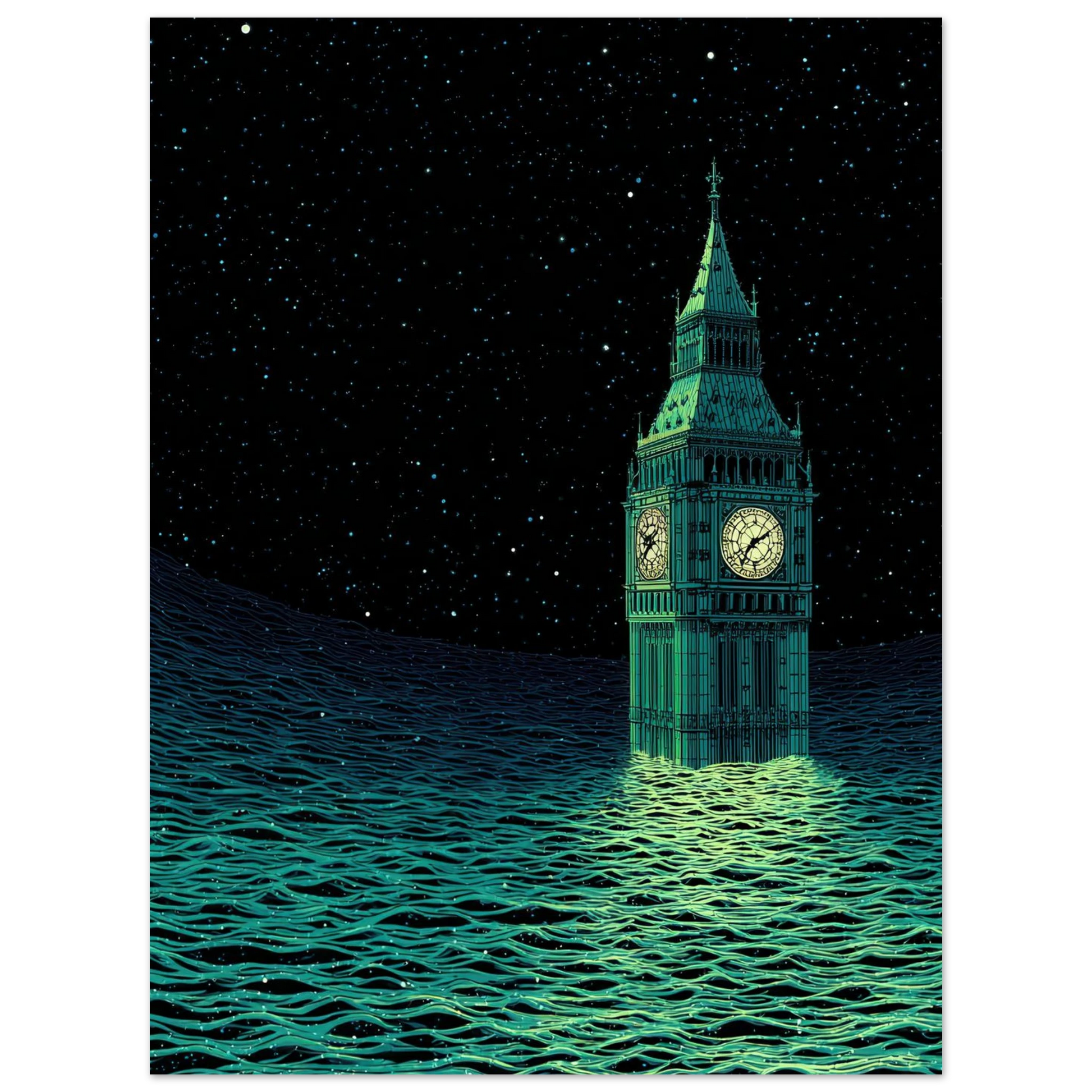 Poster of London underwater, Big Ben of Westminster.