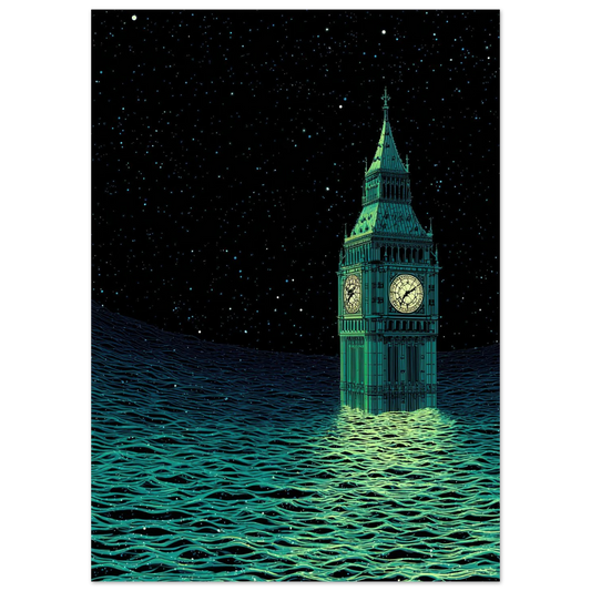 Affiche de Londres by night, style trait BD. Hybride AI et recherche photo
