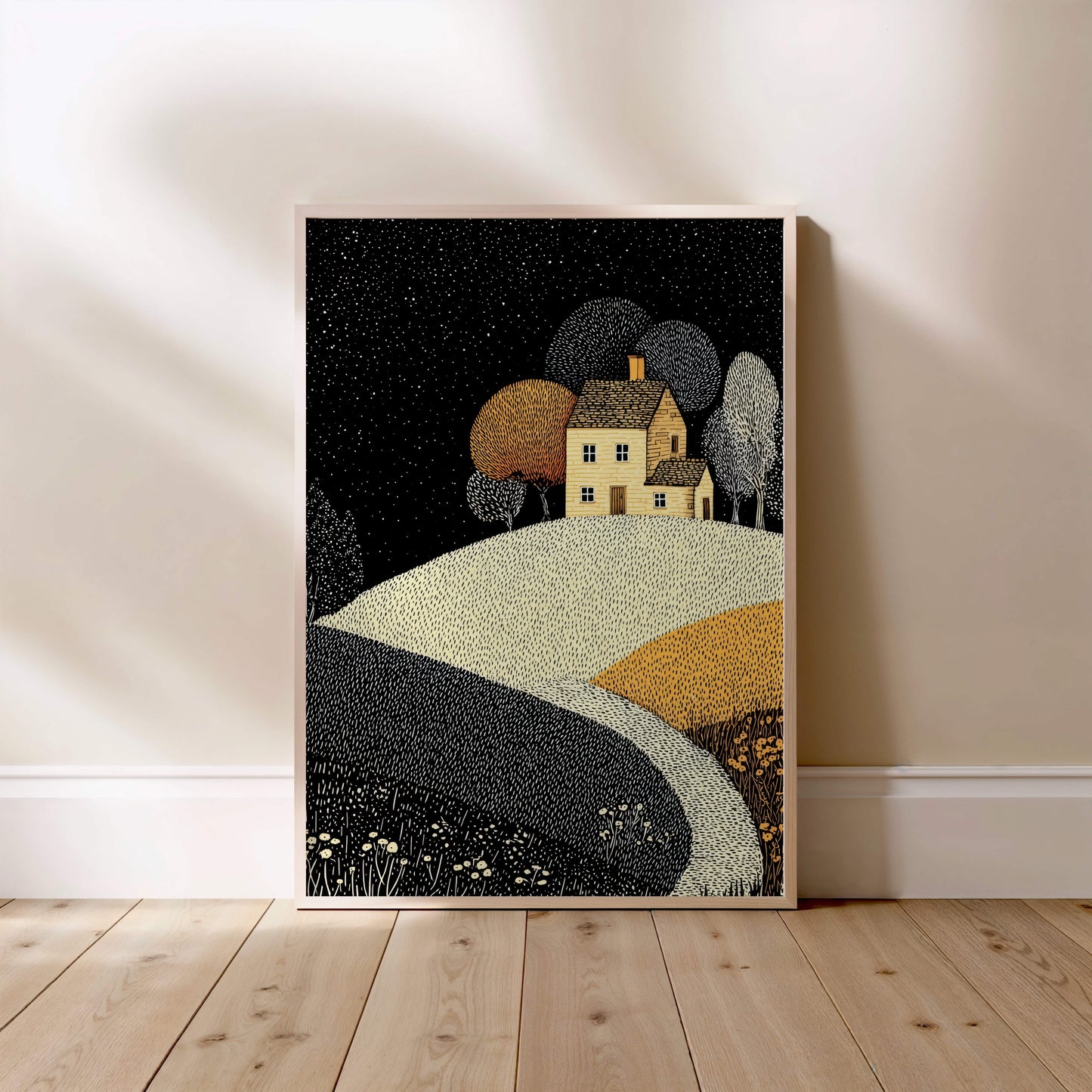 Maison pointilliste, affiche encadrée