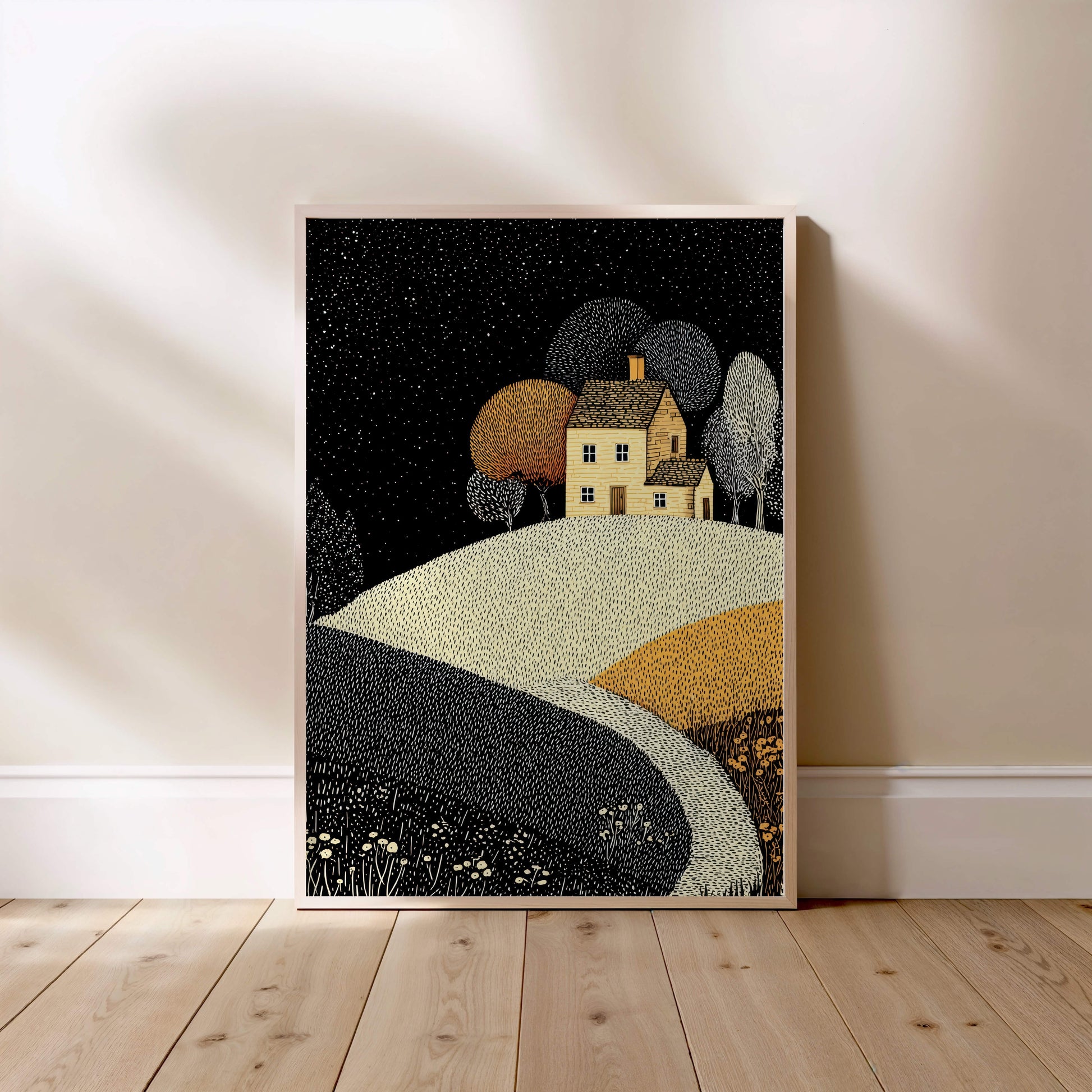 Maison pointilliste, affiche encadrée