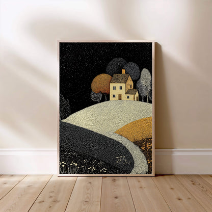 Maison pointilliste, affiche encadrée