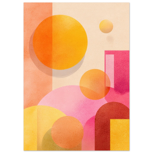 Affiche élégante d'art abstrait, rose, jaune et orangé