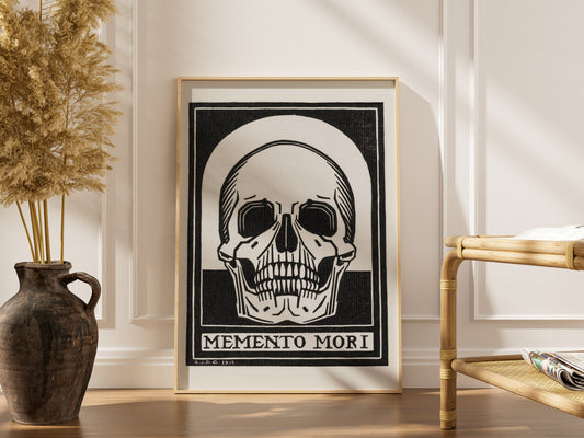 Memento Mori - Julie de Graag - Gravure Art Nouveau, affiche encadrée dans un intérieur élégant, cadre bois clair