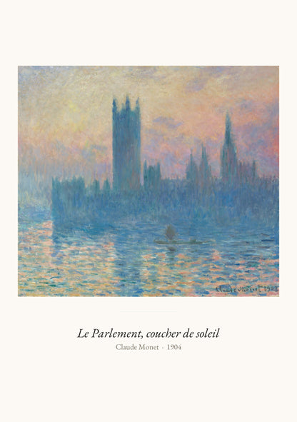 Le Parlement, coucher de soleil, Monet | Affiche Art Premium