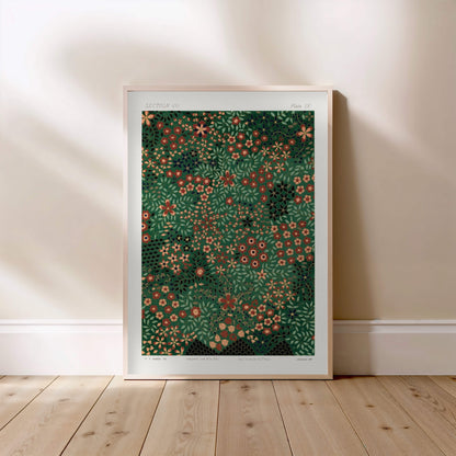 Japanese Floral Design Section VII - Floral Print, framed poster standing on the floor, light wood frame