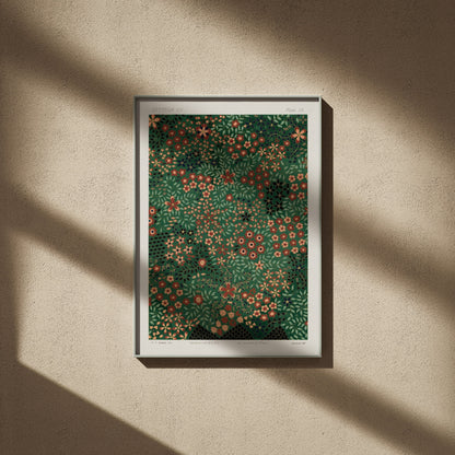Japanese Floral Design Section VII - Floral Print, framed poster on a beige wall, window shadows