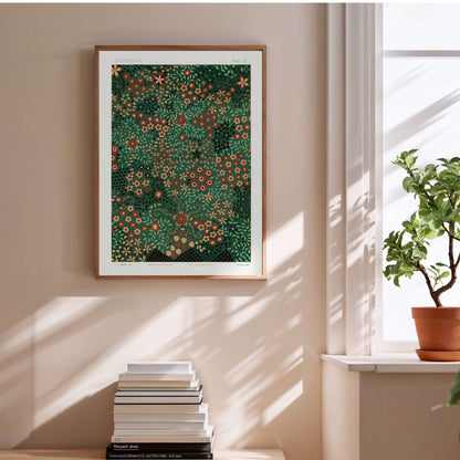 Japanese Floral Design Section VII - Floral Print, framed poster above a stack of books